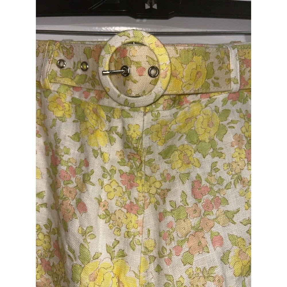 ZIMMERMANN Goldie Women’s Linen Belted Floral Wide Leg Pants size 1/S - Picture 4 of 7
